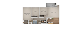 3 bedroom 2 bath Floor Plan at Courtyard at Central Park Apartments, Fresno, California