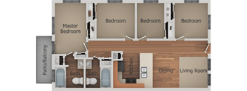4 Bed 2 Bath Floor Plan at Creekside Villas Apartments, California