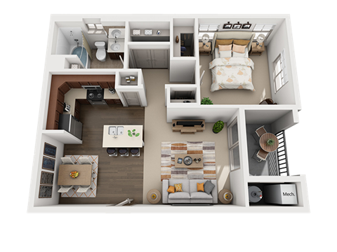 1 Bedroom 1 Bathroom Floor Plan at Four Seasons Apartments & Townhomes, North Logan