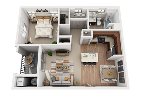 1 Bed 1 Bath Floor Plan at Four Seasons Apartments & Townhomes, Utah