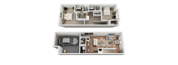 2 Bed 2 Bath Floor Plan at Four Seasons Apartments & Townhomes, North Logan
