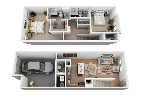 2 Bed 2 Bath Floor Plan at Four Seasons Apartments & Townhomes, North Logan
