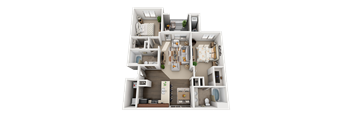 2 Bedroom 2 Bathroom Floor Plan at Four Seasons Apartments & Townhomes, Utah, 84341