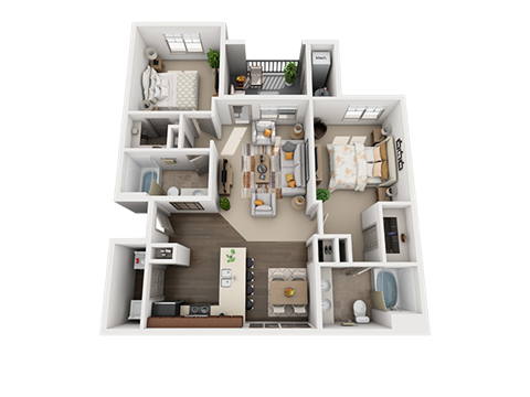 2 Bedroom 2 Bathroom Floor Plan at Four Seasons Apartments & Townhomes, Utah, 84341