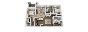 3 Bed, 2 Bath Floor Plan at Four Seasons Apartments & Townhomes, North Logan, 84341