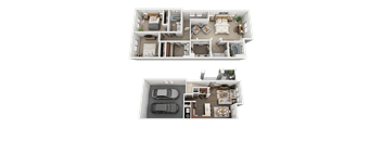 3 Bed, 2 Bath Floor Plan at Four Seasons Apartments & Townhomes, Utah