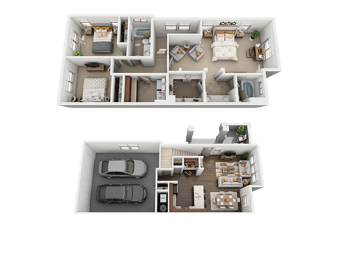 3 Bed, 2 Bath Floor Plan at Four Seasons Apartments & Townhomes, Utah