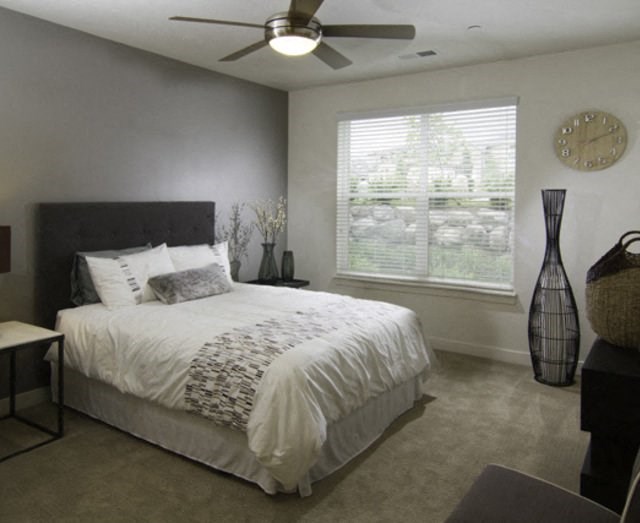 Large Bedroom with Ceiling Fan at Lofts at 7800 Apartments, Utah