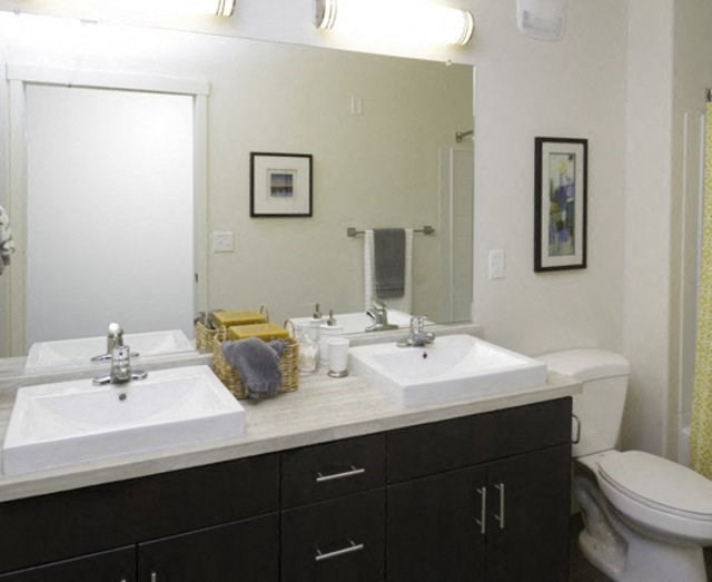 Spa-like Bathroom with Double Sinks at Lofts at 7800 Apartments, Midvale, UT
