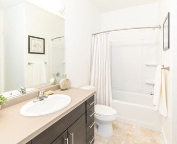 Bathroom With Storage at Parc on Center Apartments & Townhomes, Orem, UT
