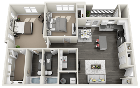 2 Bedroom 2 Bathroom Floor Plan at Rivulet Apartments, Utah, 84003