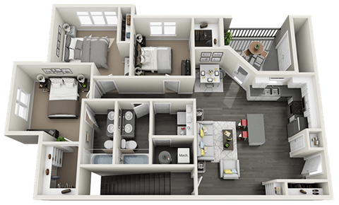 3 bedroom 2 bath Floor Plan at Rivulet Apartments, American Fork