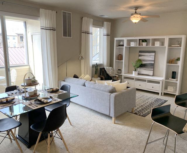 Living Room With Dining Area Living Room With Dining Area at San Marino Apartments, South Jordan, UT