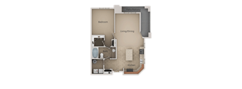 1 Bed 1 Bath Floor Plan at San Marino Apartments, South Jordan