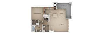 One Bed One Bath Floor Plan at San Marino Apartments, Utah