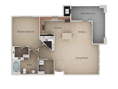 One Bed One Bath Floor Plan at San Marino Apartments, Utah