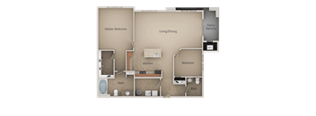 2 Bedroom 1 Bathroom Floor Plan at San Marino Apartments, Utah, 84095