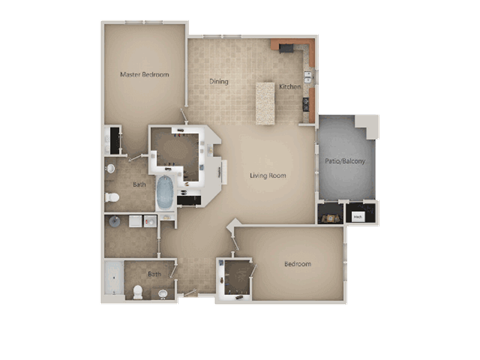 2 Bedroom 2 Bathroom Floor Plan at San Marino Apartments, South Jordan, Utah