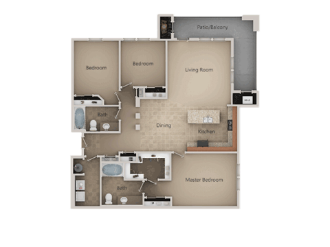 3 Bedroom and 2 Bath Floor Plan at San Marino Apartments, South Jordan