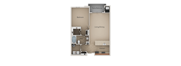 1 Bedroom 1 Bathroom Floor Plan at San Marino Apartments, South Jordan, UT