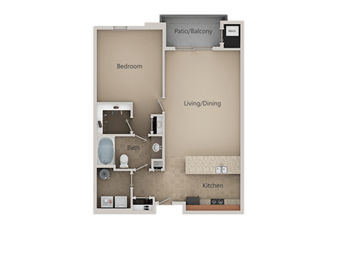 1 Bedroom 1 Bathroom Floor Plan at San Marino Apartments, South Jordan, UT