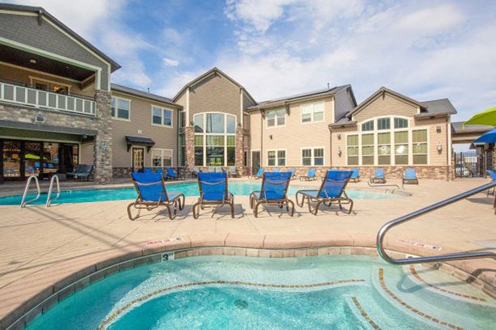 Poolside Relaxing Area at San Moritz Apartments, Midvale, UT
