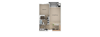 One Bed One Bath Floor Plan at San Moritz Apartments, Midvale, UT