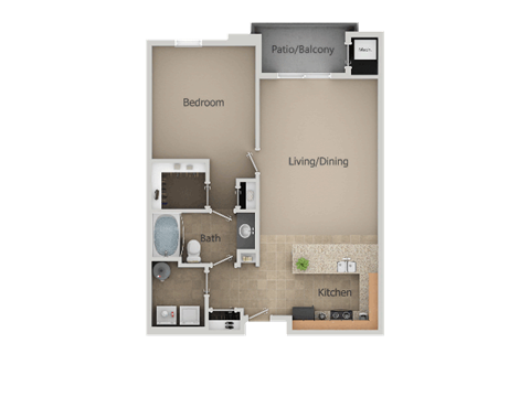 One Bed One Bath Floor Plan at San Moritz Apartments, Midvale, UT