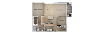 2 Bedroom 1 Bath Floor Plan at San Moritz Apartments, Midvale, Utah
