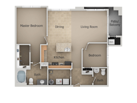 2 Bedroom 1 Bath Floor Plan at San Moritz Apartments, Midvale, Utah