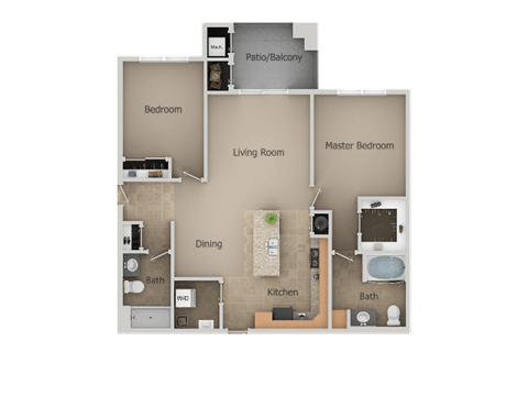 2 Bedroom 2 Bathroom Floor Plan at San Moritz Apartments, Midvale
