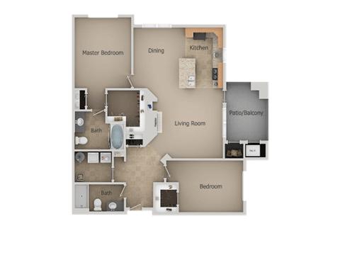 Two Bed Two Bath Floor Plan at San Moritz Apartments, Utah