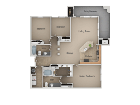 Three Bed Two Bath Floor Plan at San Moritz Apartments, Utah, 84047