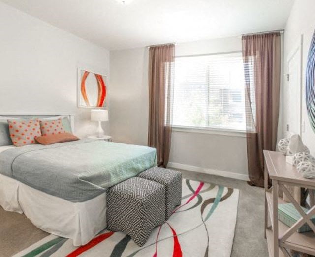 Comfortable Bedroom With Large Window at San Tropez Apartments & Townhomes, Utah, 84095