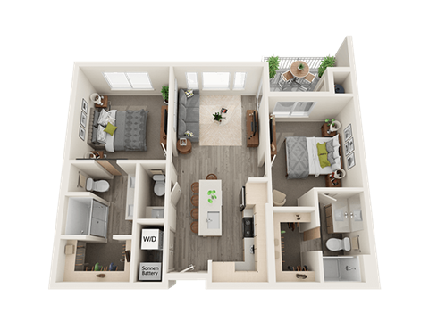 Two bedroom Two bathroom Floor Plan at Soleil Lofts Apartments, Herriman, 84096
