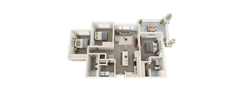 Three Bed Two Bath Floor Plan at Soleil Lofts Apartments, Herriman, Utah