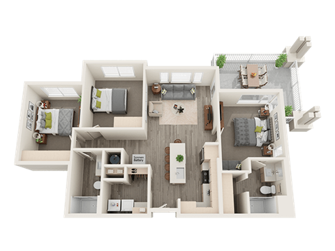 Three Bed Two Bath Floor Plan at Soleil Lofts Apartments, Herriman, Utah