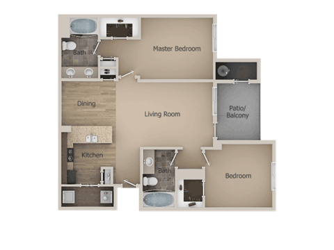 2 Bedroom 2 Bathroom Floor Plan at Talavera at the Junction Apartments & Townhomes, Midvale, UT, 84047