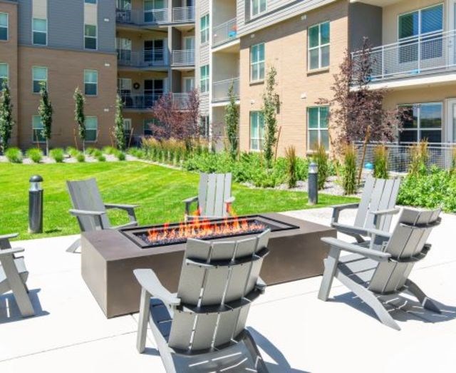 Outdoor courtyard with fire pit at Arcadia, Utah, 84070