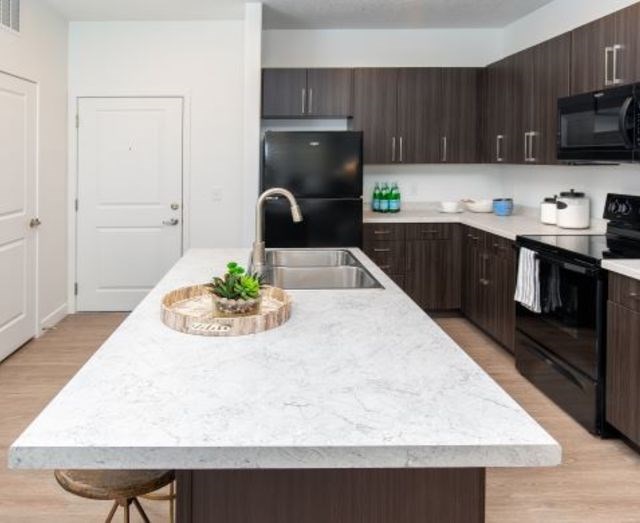 Kitchen with Large Island at Garden Lofts Apartments, Utah, 84101