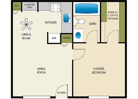 1 Bed 1 Bath Floor Plan at Heritage Park Senior Apartments, Norco, 92860