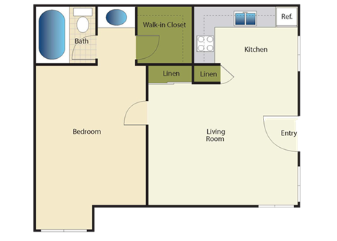 1 Bed 1 Bath Floor Plan at Peppertree Senior Apartments, Spring Valley