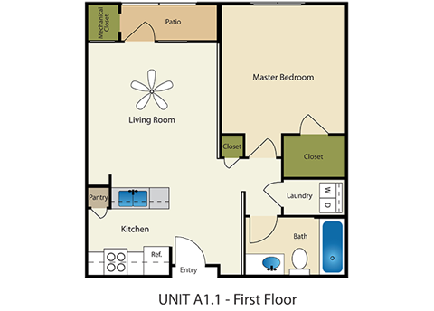 1 Bed 1 Bath Floor Plan at Providence Place Apartments, Salt Lake City, UT, 84111