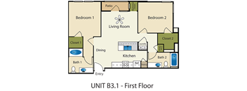2 Bedroom 2 Bath Floor Plan at Providence Place Apartments, Salt Lake City, Utah