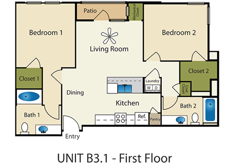 2 Bedroom 2 Bath Floor Plan at Providence Place Apartments, Salt Lake City, Utah