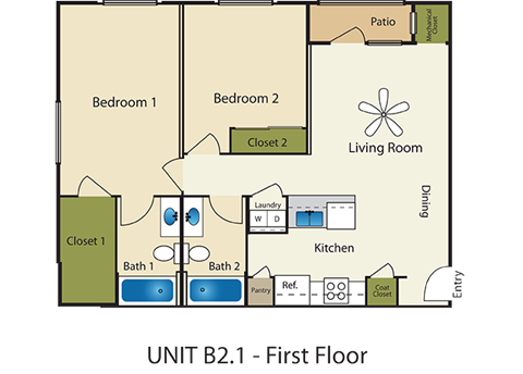 2 Bed 2 Bath Floor Plan at Providence Place Apartments, Salt Lake City, 84111