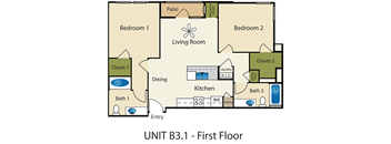2 Bedroom 2 Bathroom Floor Plan at Providence Place Apartments, Salt Lake City