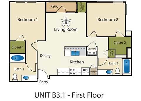 2 Bedroom 2 Bathroom Floor Plan at Providence Place Apartments, Salt Lake City