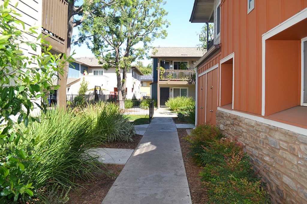 Garden Pathway at Village Grove Apartments, California