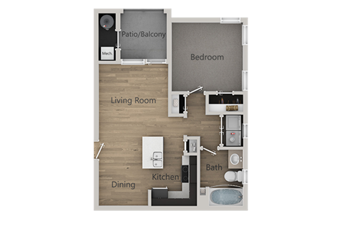 1 Bed 1 Bath Floor Plan at Reserve at View 78 Apartments, Midvale, Utah